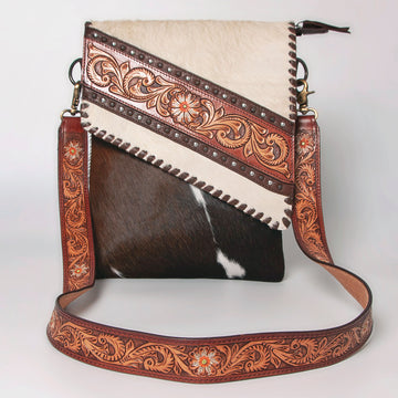 American Darling Messenger Hand Tooled Hair On Genuine Leather Western Women Bag Handbag Purse | Cute